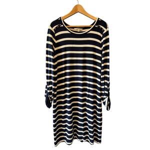 41 Hawthorn (Stitch Fix) | Navy Blue + White Striped Knit Dress | Size Large